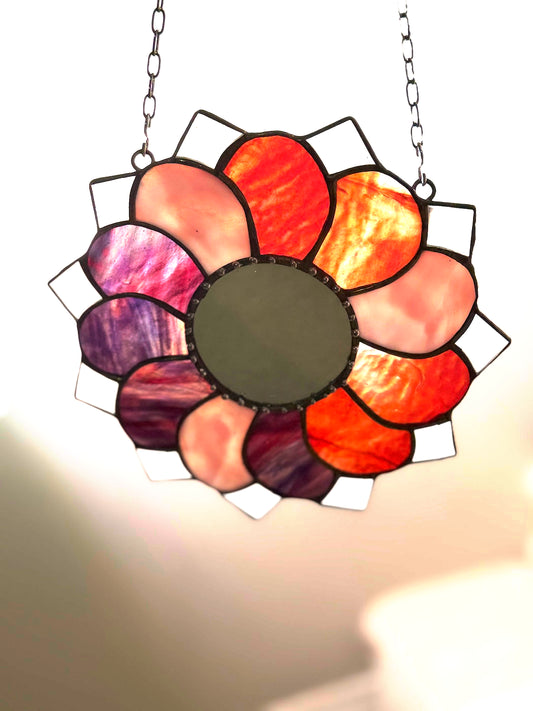 Stained Glass Flower Suncatcher with Mirror Center